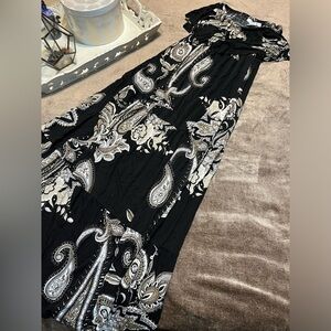 Black Paisley Print Strapless Maxi Dress - Size XS